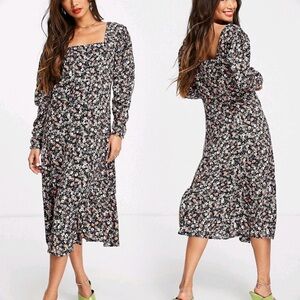 Long Sleeve Colorful Floral Midi Dress